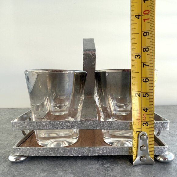 Vintage Silver Fade 8 Shot Glasses w/ Carrier Caddy MCM Barware - Picture 14 of 16